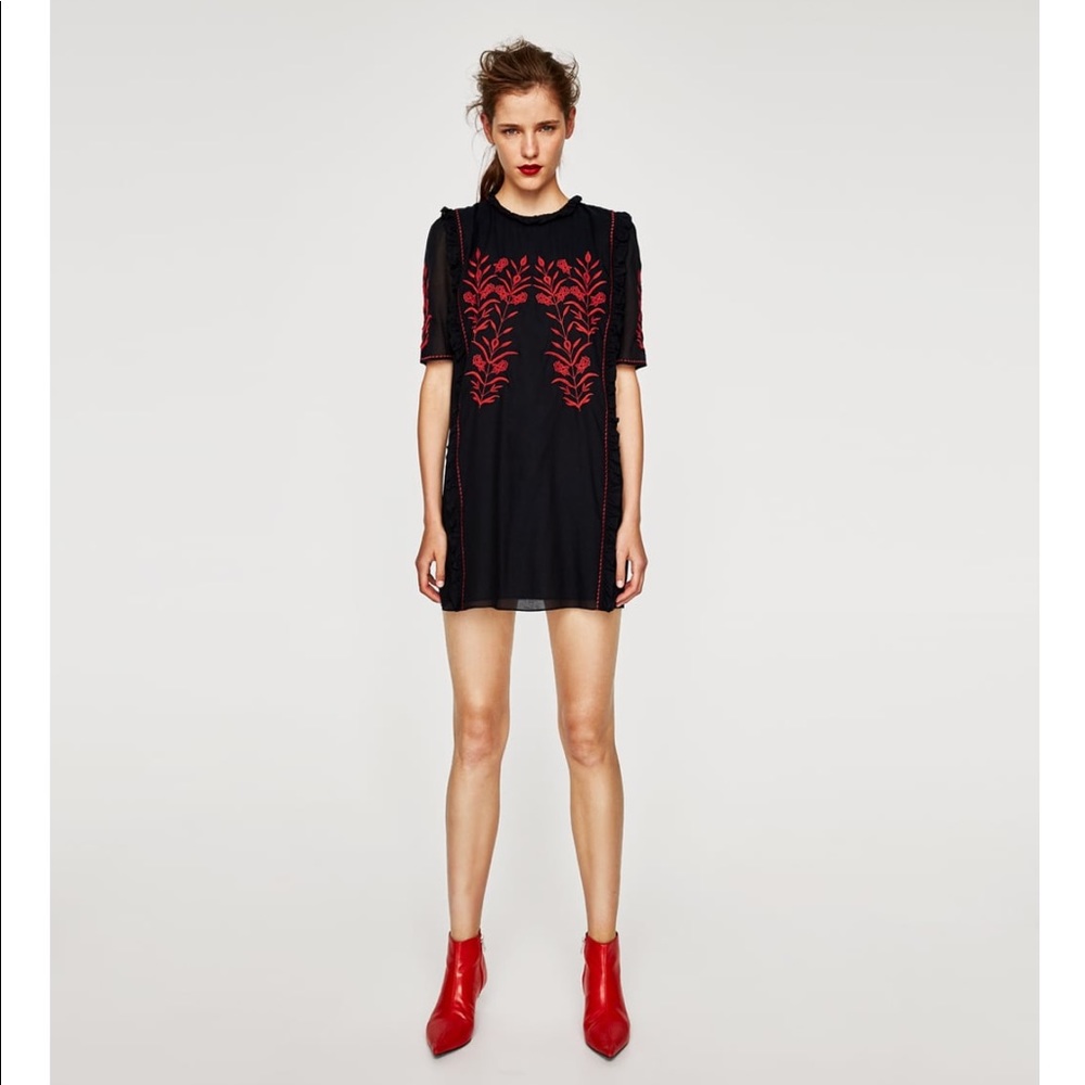 Zara FLOWING EMBROIDERED DRESS - Picture 2 of 8